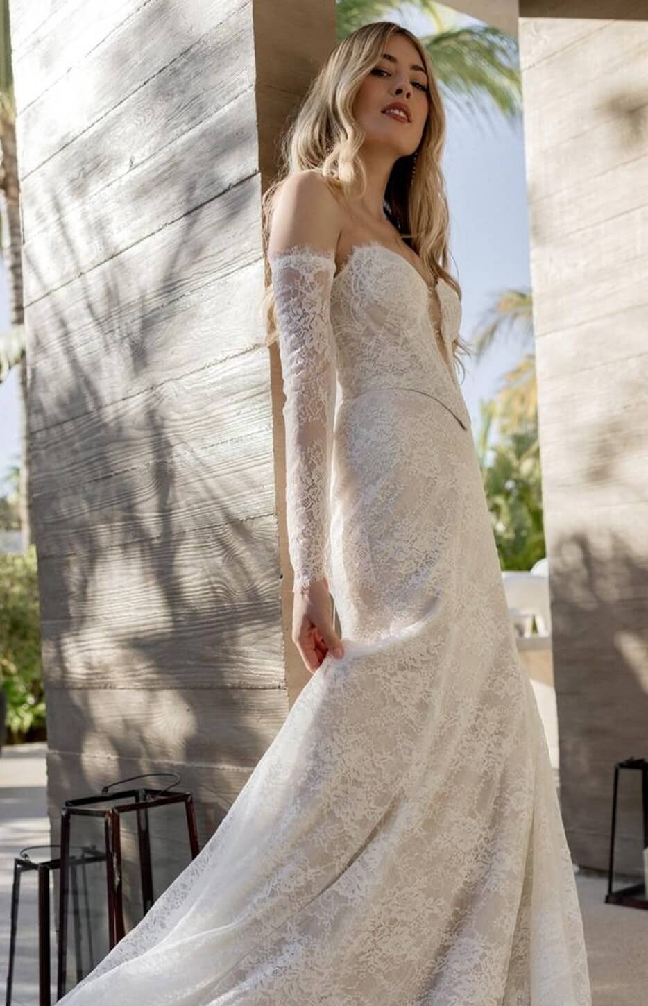 Model wearing a wtoo by watters collection gown